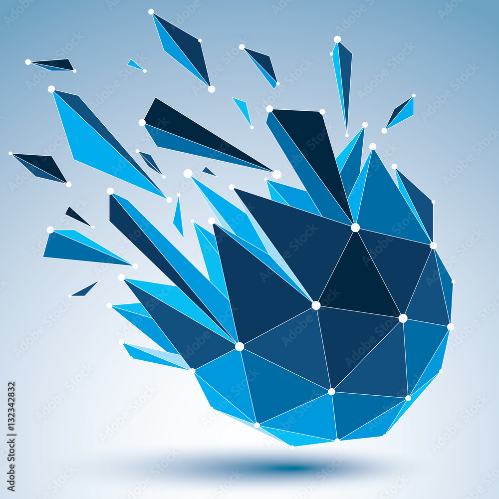 Poster 3d vector digital wireframe object broken into different particl
