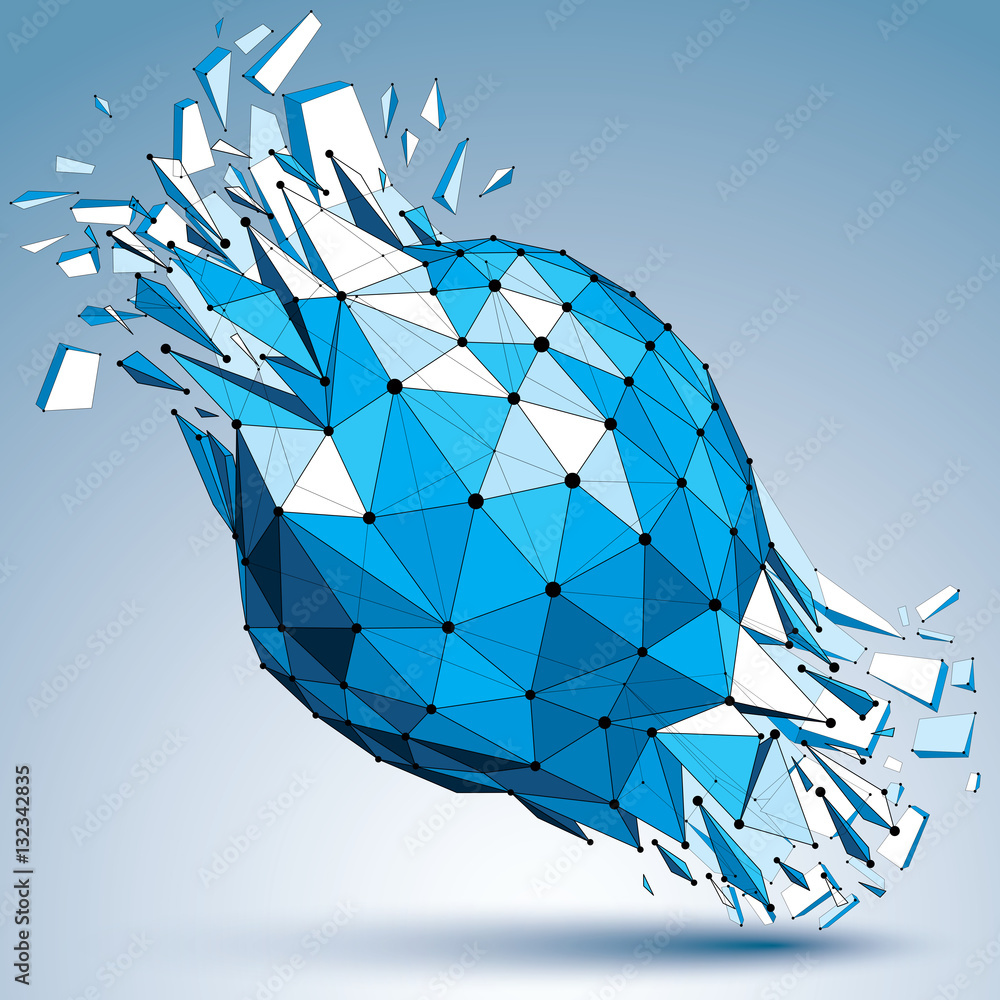 Poster vector dimensional wireframe blue object with dotted lines, sphe