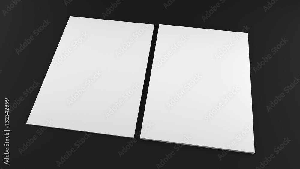 Poster stack of a4 size white paper sheet on black background. high resolution 3d render. personal branding