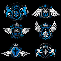 Vintage heraldry design templates, vector emblems created with b