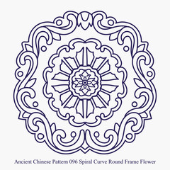 Ancient Chinese Pattern of Spiral Curve Round Frame Flower