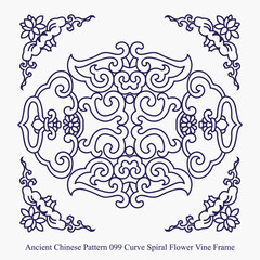 Ancient Chinese Pattern of Curve Spiral Flower Vine Frame