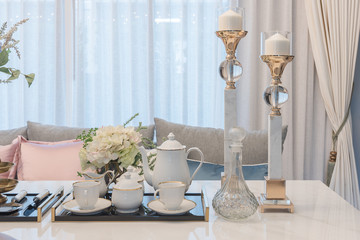 luxury table set on dinnig table in dining room
