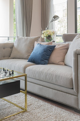 luxury living room with elegant sofa and set of pillows