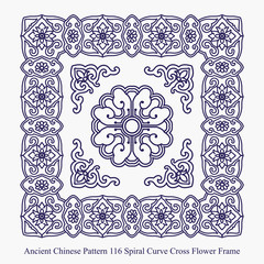 Ancient Chinese Pattern of Spiral Curve Cross Flower Frame