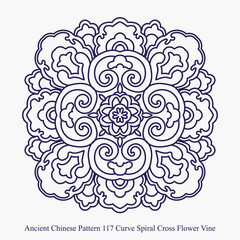 Ancient Chinese Pattern of Curve Spiral Cross Flower Vine