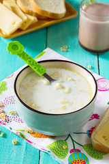 Dinner or breakfast children - milk soup with pasta in the form