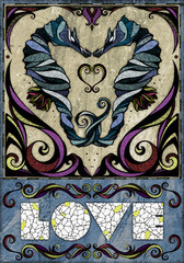 Two Seahorses Motif Illustration