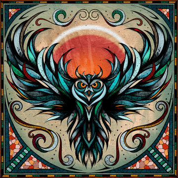 Owl motif, illustration 