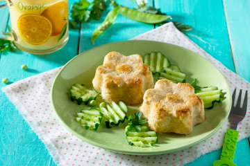 Dinner or lunch for children - roasted meat or fish souffle, ste