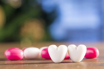 valentine's day hearts on wood