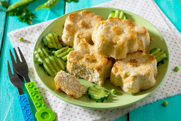 Dinner or lunch for children - roasted meat or fish souffle, ste