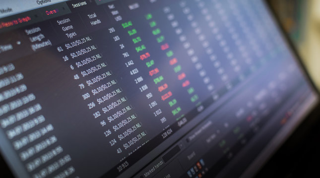 Poker statistics on the laptop screen. In tabular form
