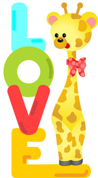 Cute giraffe with love word letters
