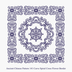 Ancient Chinese Pattern of Curve Spiral Cross Flower Border