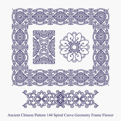 Ancient Chinese Pattern of Spiral Curve Geometry Frame Flower