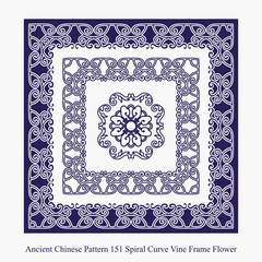 Ancient Chinese Pattern of Spiral Curve Vine Frame Flower