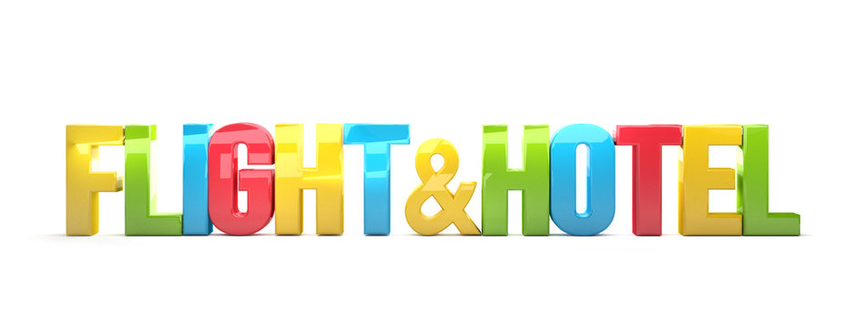 flight and hotel colorful 3d render symbol