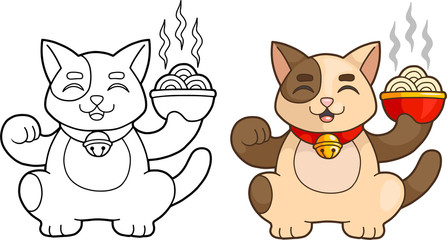 cartoon cat holding a bowl of noodles