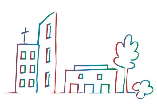 cityscape, rainbow contour, sketch