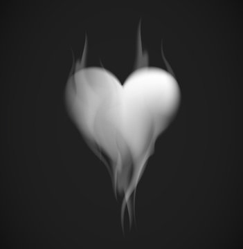 Smoke Heart Shape. Red Smoke In Heart Silhouette Pattern On Blac