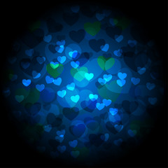 Abstract hearts valentines card on dark blue background