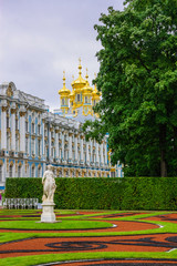 Saint Petersburg. Catherine Palace in Pushkin. The facade of the palace. It's a nasty day. Summer.