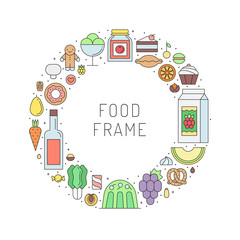 Food and drinks (grocery shop) outline circle frame. Part one.