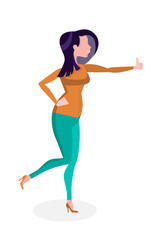 A Girl Giving a Thumbs Up. Vector Isolated Illustration on White Background.