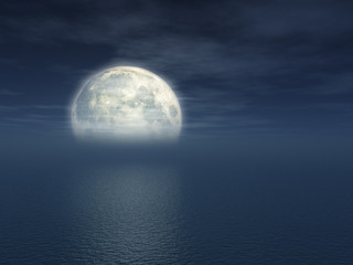 Naklejka na ściany i meble Luna llena sobre el mar