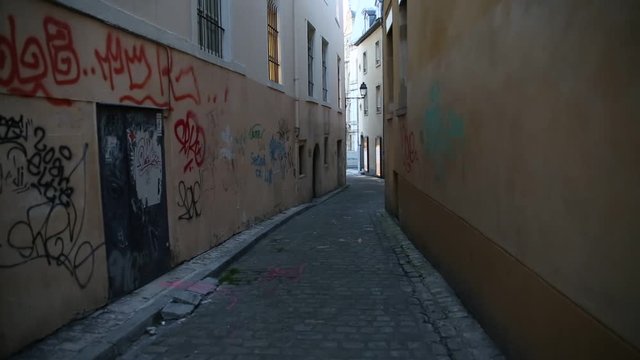 Narrow street in Luxembourg City: tall buildings, Europe