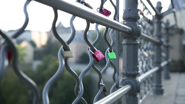 Love locks on the fence in Luxembourg, Europe
