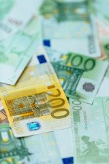 Euro currency background. Many banknotes of Euro
