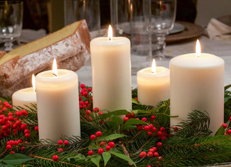 various candles on Christmas table