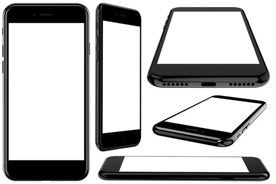 Smartphone with blank screen and isolated on the white background, high resolution, detailed image.