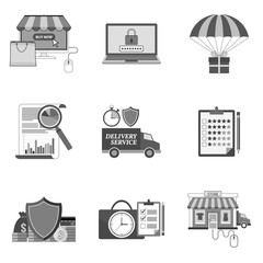 Set of business icons and symbols in trendy flat style isolated
