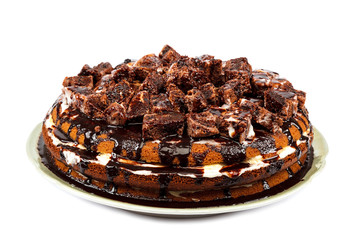Chocolate cake isolated on a white background