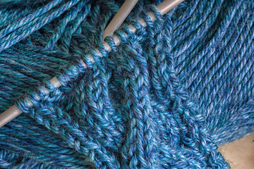 Detail of a piece of cable knitting.