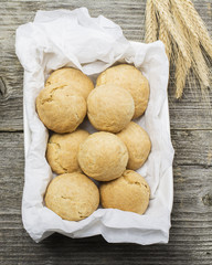 Homemade biscuits from unleavened dough with sour cream. The concept of healthy family nutrition. Top view. Flat