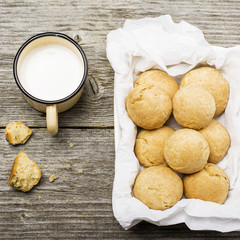 Homemade biscuits from unleavened dough with sour cream. The concept of healthy family nutrition. Top view. Flat