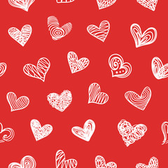 Seamless Pattern With Doodle Hand Drawn Valentine Hearts