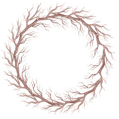 Wreath With Watercolor Tree Branches in Rustic Style