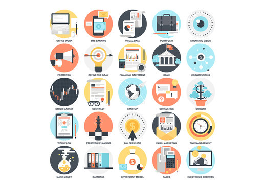 25 Detailed Circular Business Icons 1