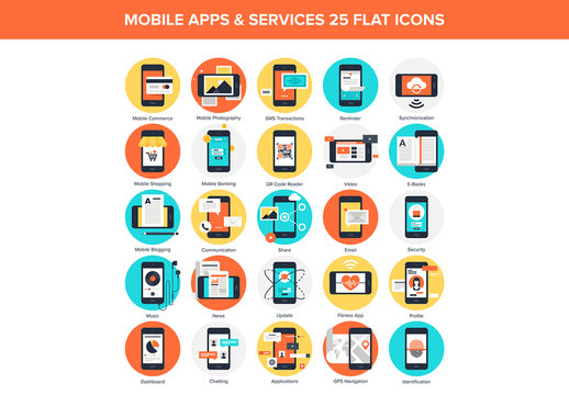 25 Flat Circular Mobile Icons