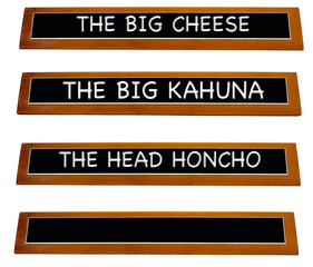 Fototapeta premium The boss desk nameplates. Humor and copy space .Isolated.