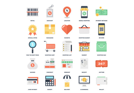 25 Flat Colorful Shopping Icons 3