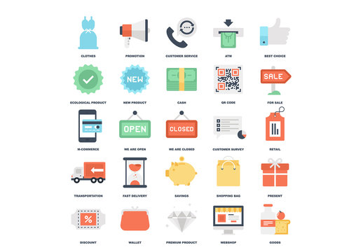 25 Flat Colorful Shopping Icons 4