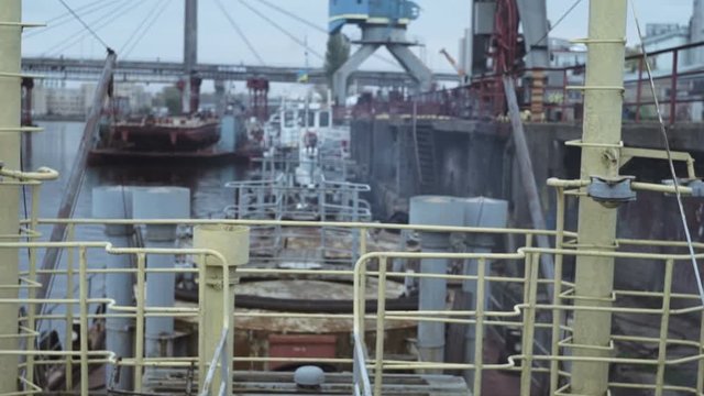 Shipbuilding zone view, port from a board of industrial boat hd