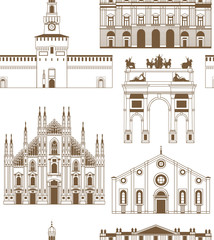 vector background with famous Milan landmarks