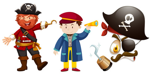 Pirate characters on white background